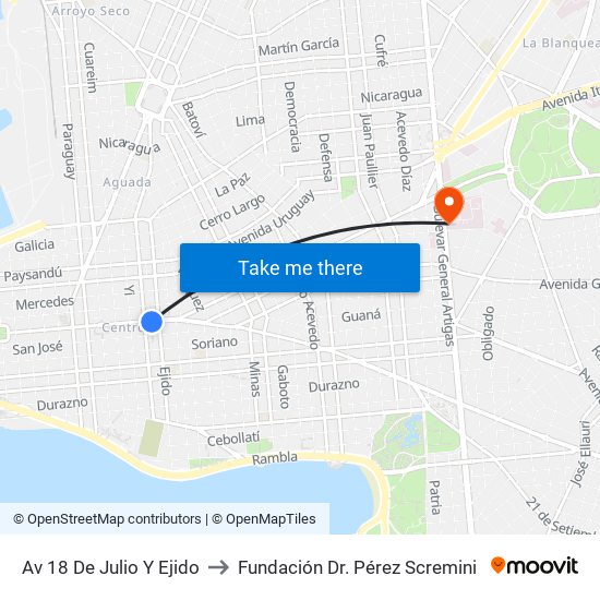 Av 18 De Julio Y Ejido to Fundación Dr. Pérez Scremini map