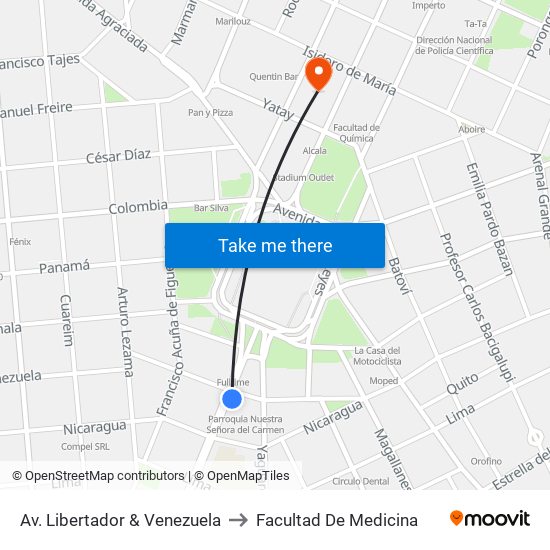 Av. Libertador & Venezuela to Facultad De Medicina map