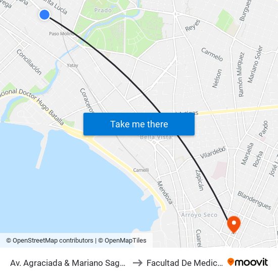 Av. Agraciada & Mariano Sagasta to Facultad De Medicina map