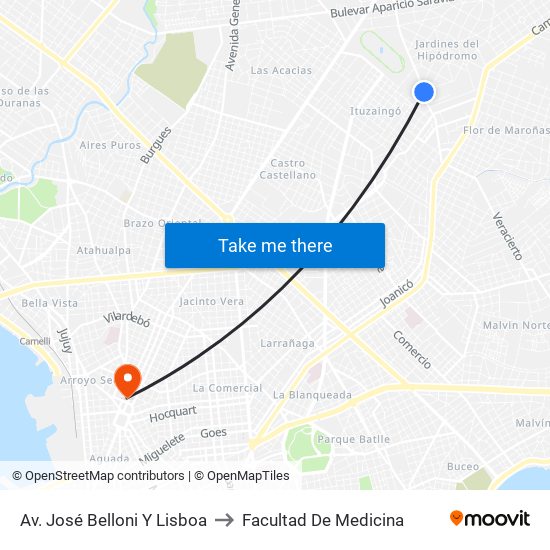 Av. José Belloni Y Lisboa to Facultad De Medicina map