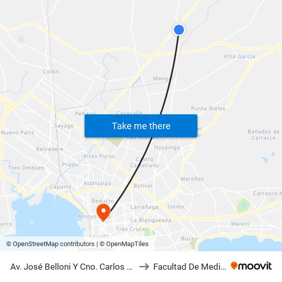 Av. José Belloni Y Cno. Carlos Linneo to Facultad De Medicina map