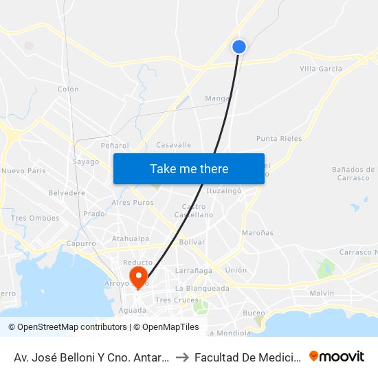 Av. José Belloni Y Cno. Antares to Facultad De Medicina map