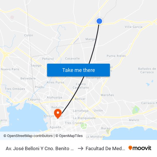 Av. José Belloni Y Cno. Benito Berges to Facultad De Medicina map