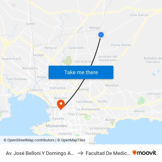 Av. José Belloni Y Domingo Arena to Facultad De Medicina map