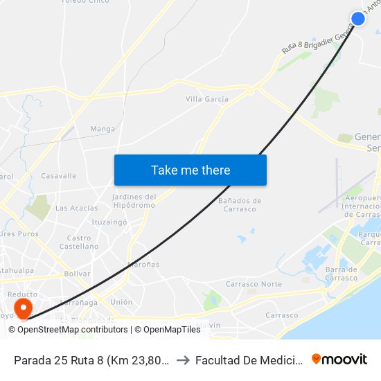 Parada 25 Ruta 8 (Km 23,800) to Facultad De Medicina map