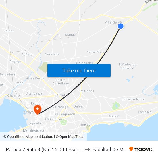 Parada 7 Ruta 8 (Km 16.000 Esq. Cno. Repetto) to Facultad De Medicina map