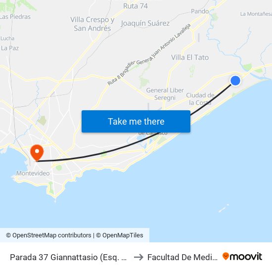 Parada 37 Giannattasio (Esq. Oribe) to Facultad De Medicina map
