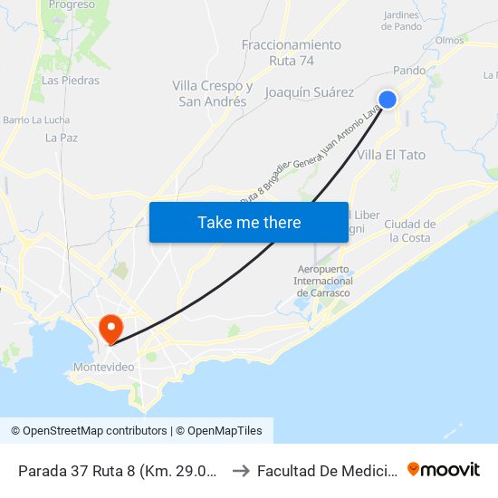 Parada 37 Ruta 8 (Km. 29.000) to Facultad De Medicina map