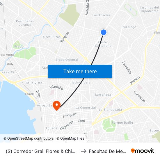 (S) Corredor Gral. Flores & Chimborazo to Facultad De Medicina map