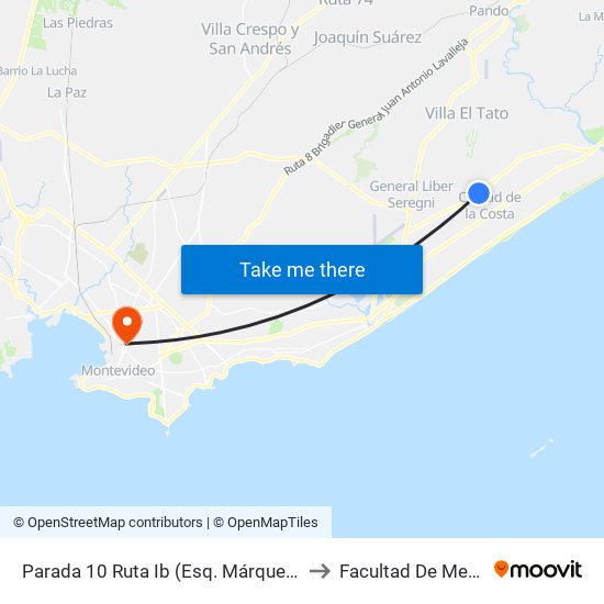 Parada 10 Ruta Ib (Esq. Márquez Castro) to Facultad De Medicina map