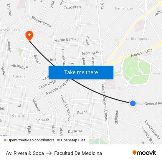 Av. Rivera & Soca to Facultad De Medicina map