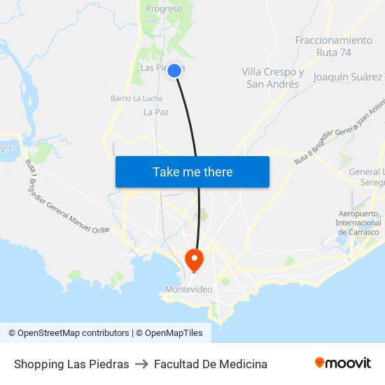 Shopping Las Piedras to Facultad De Medicina map