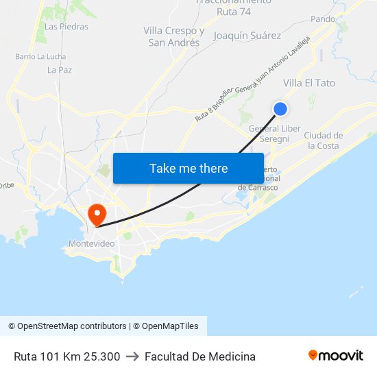 Ruta 101 Km 25.300 to Facultad De Medicina map