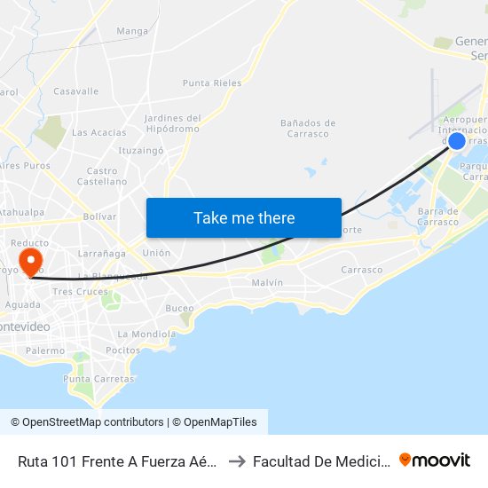 Ruta 101 Frente A Fuerza Aérea to Facultad De Medicina map
