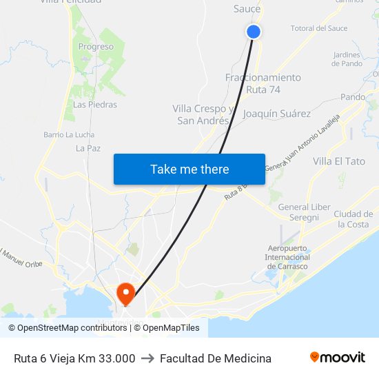 Ruta 6 Vieja Km 33.000 to Facultad De Medicina map