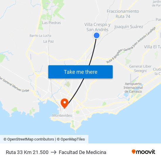 Ruta 33 Km 21.500 to Facultad De Medicina map