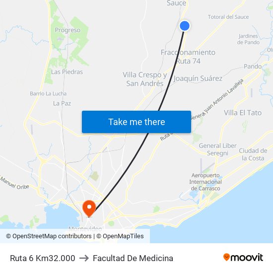 Ruta 6 Km32.000 to Facultad De Medicina map