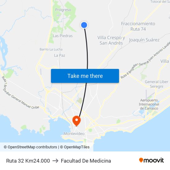 Ruta 32 Km24.000 to Facultad De Medicina map