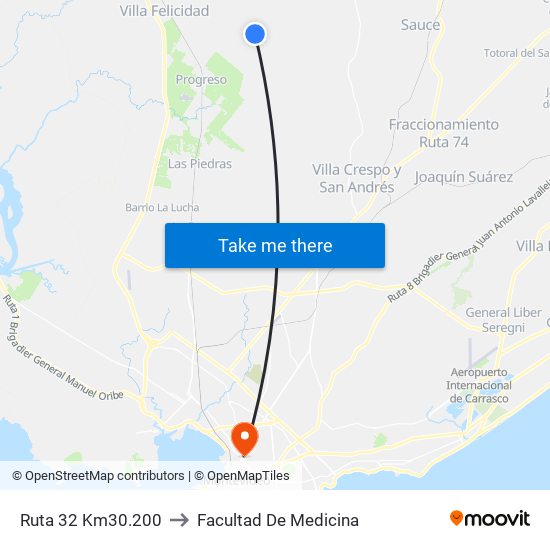 Ruta 32 Km30.200 to Facultad De Medicina map