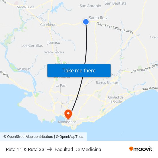 Ruta 11 & Ruta 33 to Facultad De Medicina map