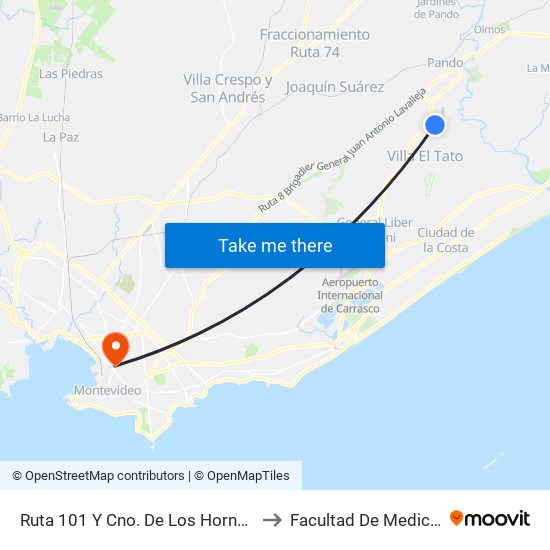 Ruta 101 Y Cno. De Los Horneros to Facultad De Medicina map