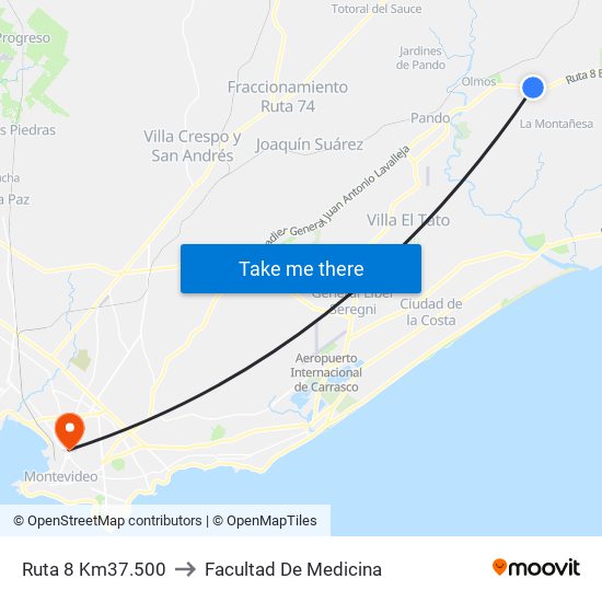 Ruta 8 Km37.500 to Facultad De Medicina map