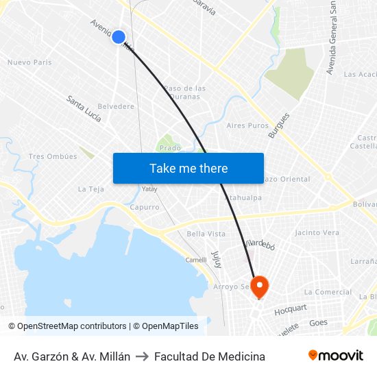 Av. Garzón & Av. Millán to Facultad De Medicina map