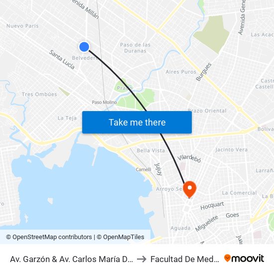 Av. Garzón & Av. Carlos María De Pena to Facultad De Medicina map