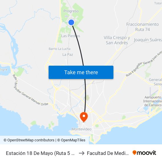 Estación 18 De Mayo (Ruta 5 Vieja) to Facultad De Medicina map