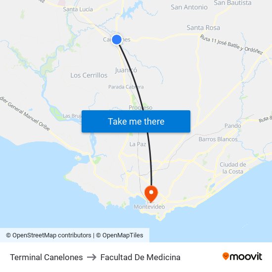 Terminal Canelones to Facultad De Medicina map