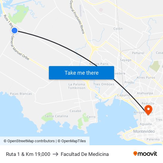 Ruta 1 & Km 19,000 to Facultad De Medicina map