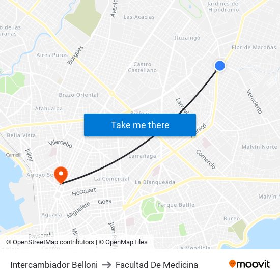 Intercambiador Belloni to Facultad De Medicina map
