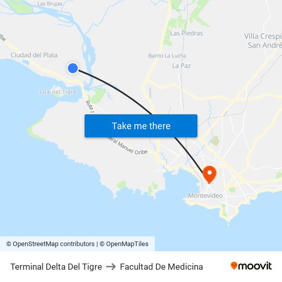 Terminal Delta Del Tigre to Facultad De Medicina map