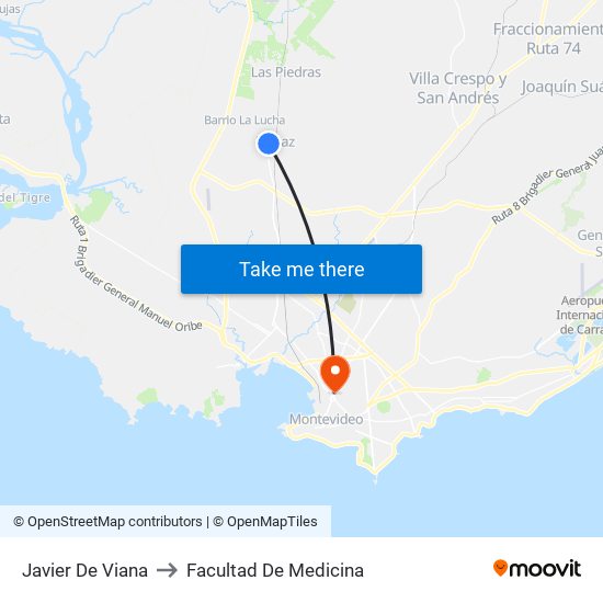 Javier De Viana to Facultad De Medicina map