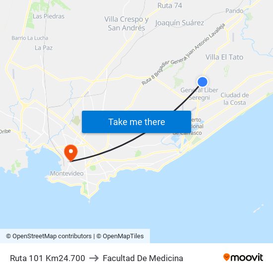 Ruta 101 Km24.700 to Facultad De Medicina map