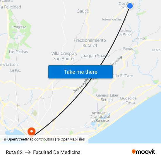 Ruta 82 to Facultad De Medicina map