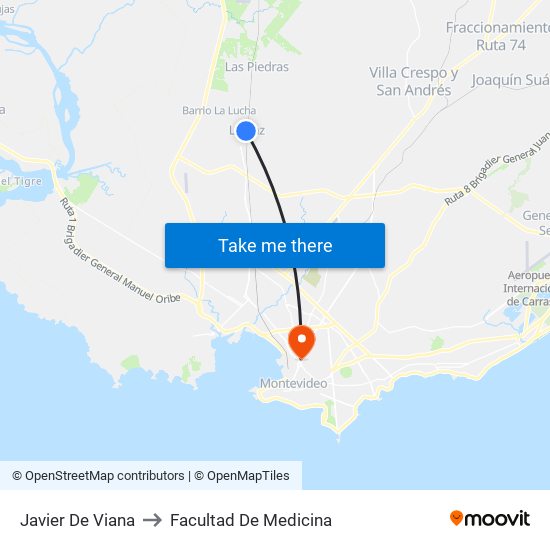 Javier De Viana to Facultad De Medicina map