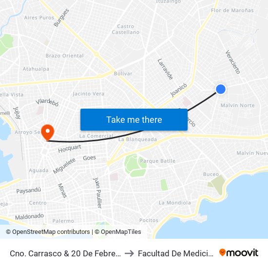 Cno. Carrasco & 20 De Febrero to Facultad De Medicina map