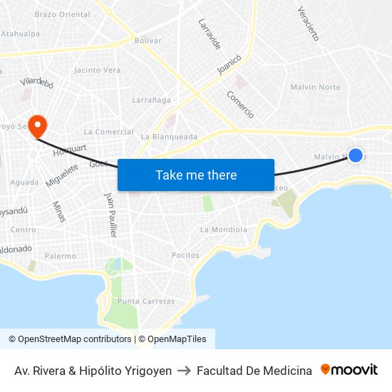 Av. Rivera & Hipólito Yrigoyen to Facultad De Medicina map