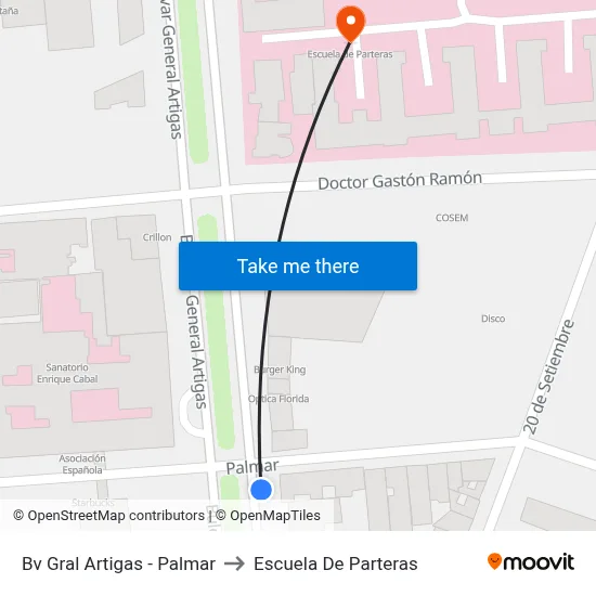 Bv Gral Artigas - Palmar to Escuela De Parteras map