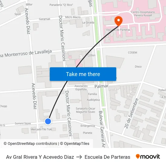 Av Gral Rivera Y Acevedo Diaz to Escuela De Parteras map