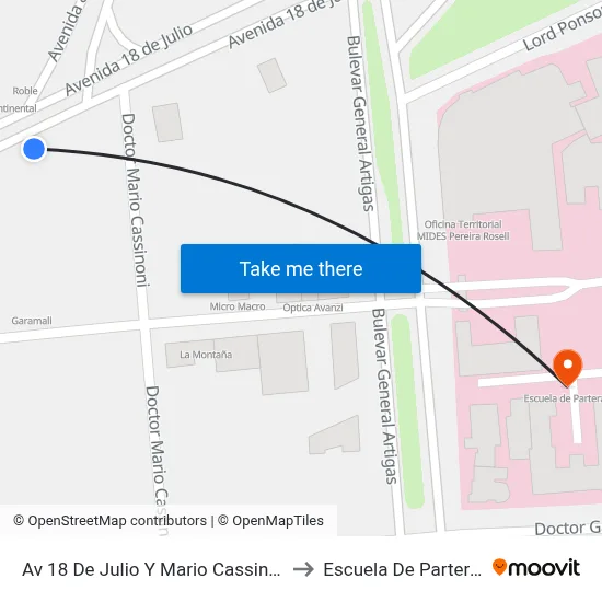 Av 18 De Julio Y Mario Cassinoni to Escuela De Parteras map
