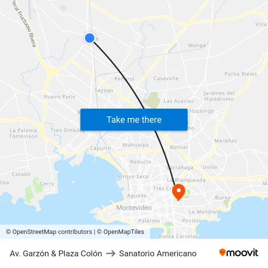 Av. Garzón & Plaza Colón to Sanatorio Americano map