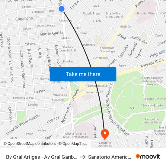 Bv Gral Artigas - Av Gral Garibaldi to Sanatorio Americano map