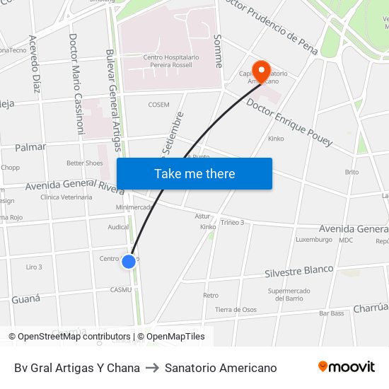 Bv Gral Artigas Y Chana to Sanatorio Americano map