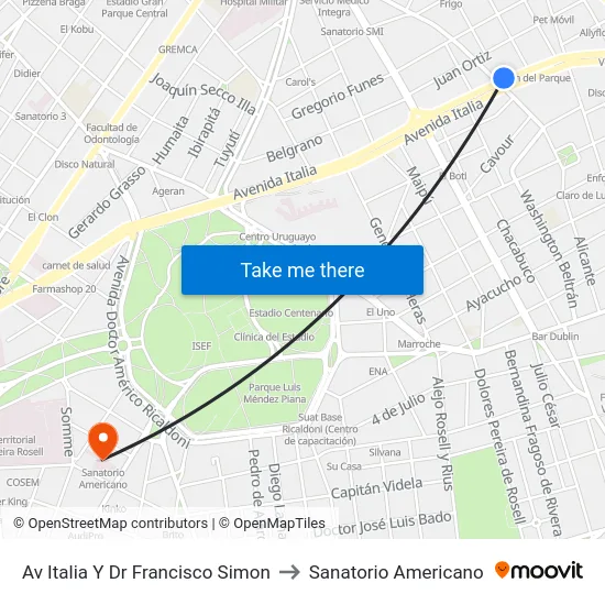 Av Italia Y Dr Francisco Simon to Sanatorio Americano map