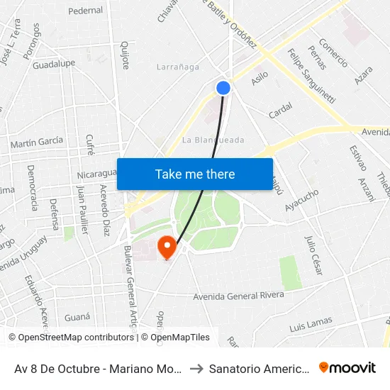 Av 8 De Octubre - Mariano Moreno to Sanatorio Americano map