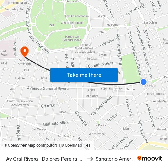 Av Gral Rivera - Dolores Pereira De Rossell to Sanatorio Americano map