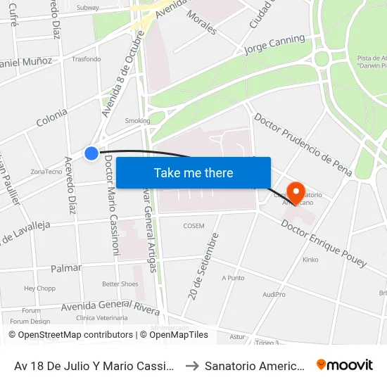 Av 18 De Julio Y Mario Cassinoni to Sanatorio Americano map