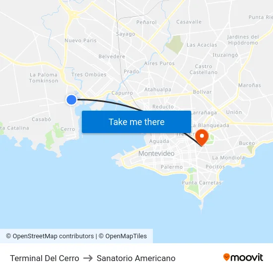 Terminal Del Cerro to Sanatorio Americano map